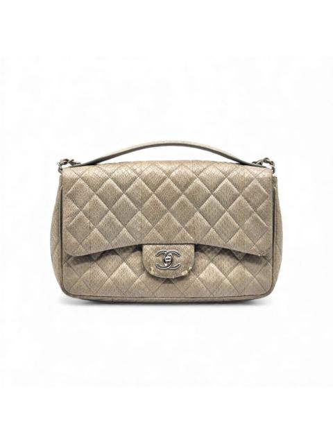 CHANEL Python Easy Carry Medium Classic Flap Bag Top Handle Beige