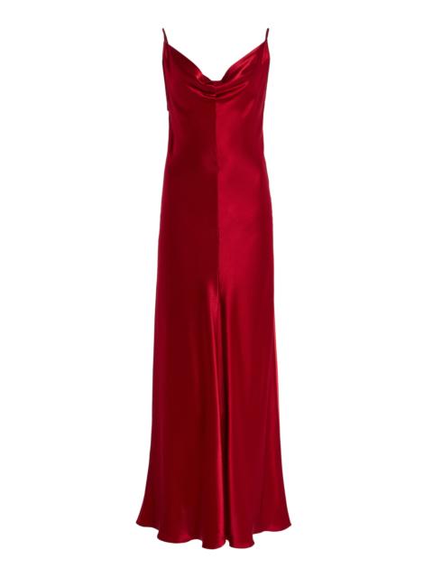 FFORME Emi Draped Hammered-Satin Midi Slip Dress red