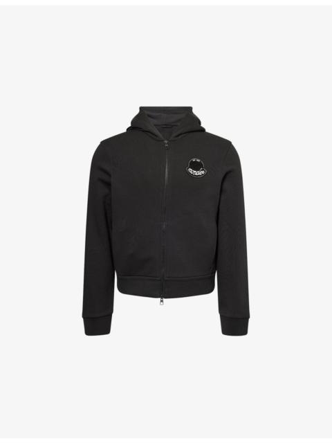 Moncler Zip-Up Flocked-Appliqué Cotton-Jersey Hoody