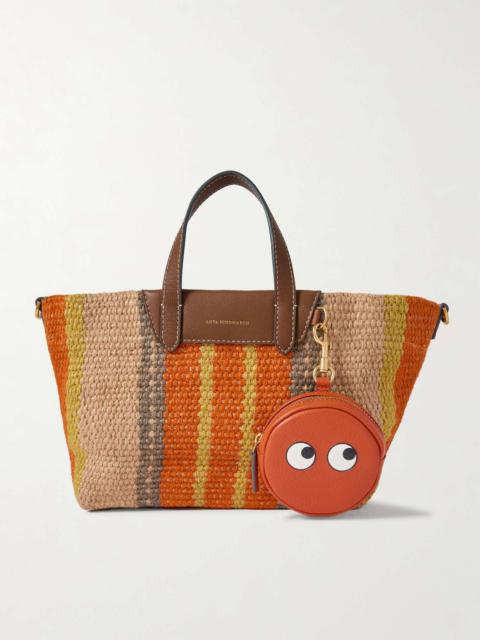 + Maison Bengal leather-trimmed striped jute tote Orange