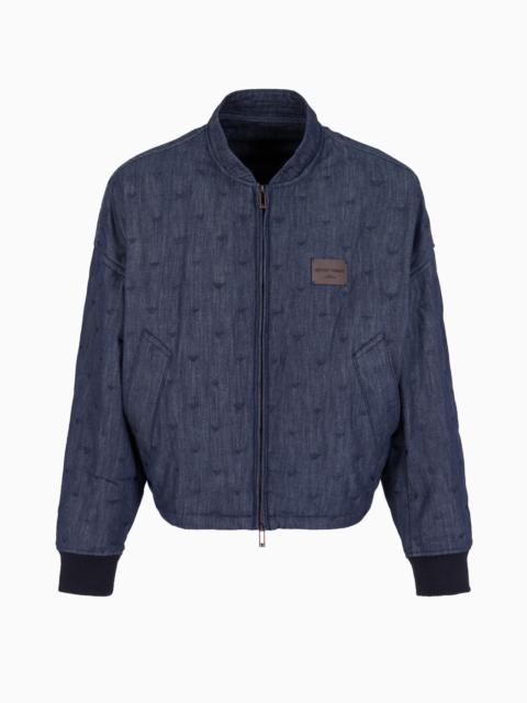 EMPORIO ARMANI Denim jacket with all-over micro-eagle embroidery