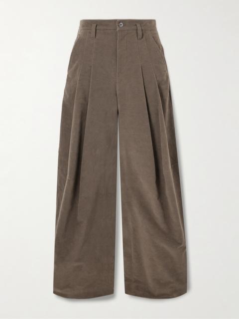 Brunello Cucinelli Pleated Brushed Cotton-blend Wide-leg Pants