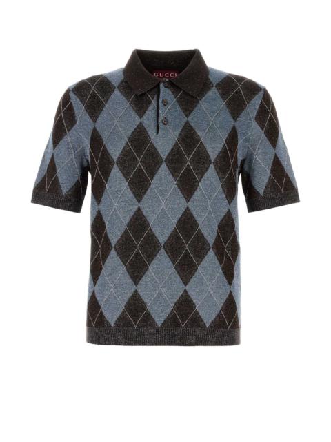 Gucci Men Embroidered Wool Blend Polo Shirt