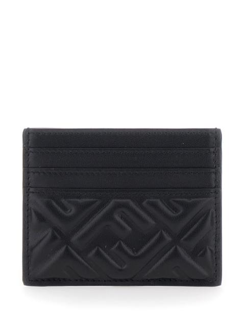 FENDI Fendi Women Black Card Holder With Embossed Ff Pattern In Leather Woman