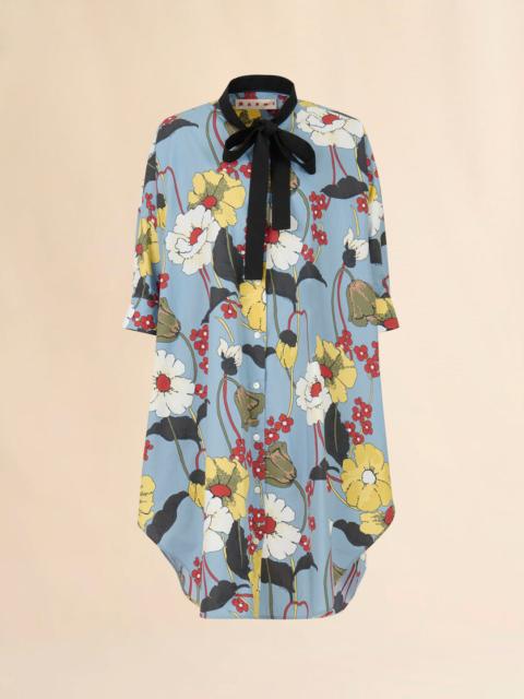Marni BLUE OVERSIZED POPLIN DRESS WITH MELODIA PRINT