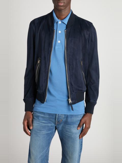 TOM FORD TOM FORD Suede Bomber Jacket in Hb841 Deep Indigo at Nordstrom
