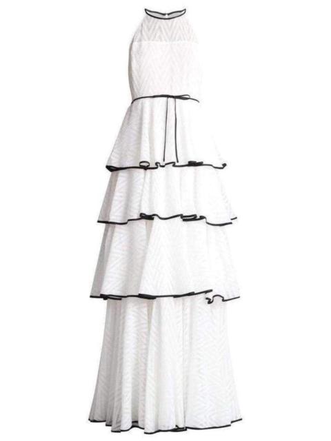 Other Designers White Tiered Chevron Gown