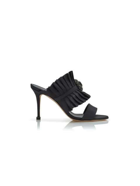 Manolo Blahnik Black Silk Pleated Detail Mules