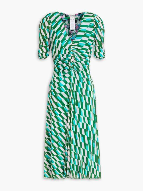 DIANE VON FURSTENBERG Ruched printed stretch-mesh dress