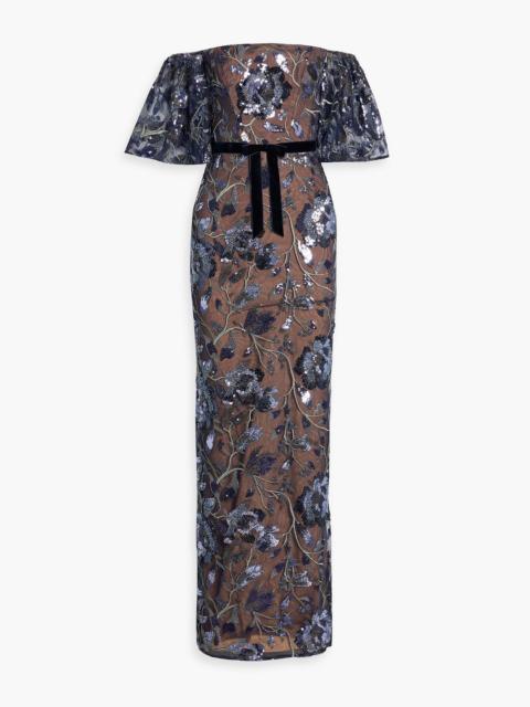 Other Designers Off-the-shoulder embellished tulle gown