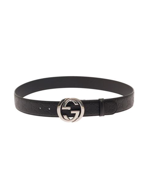 GUCCI Gucci Men Black Belt With Interlocking G Buckle In Leather Man