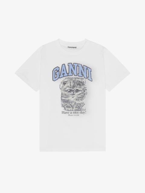 GANNI WHITE RELAXED JERSEY KITTY T-SHIRT