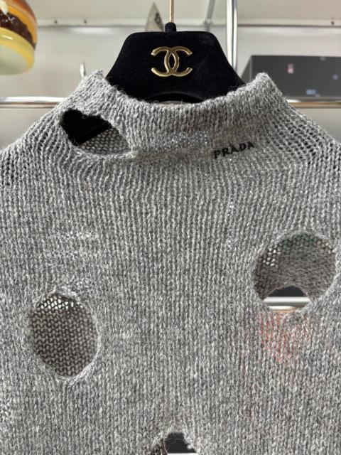 Prada Prada grey turtleneck distressed knit sweater cotton wool