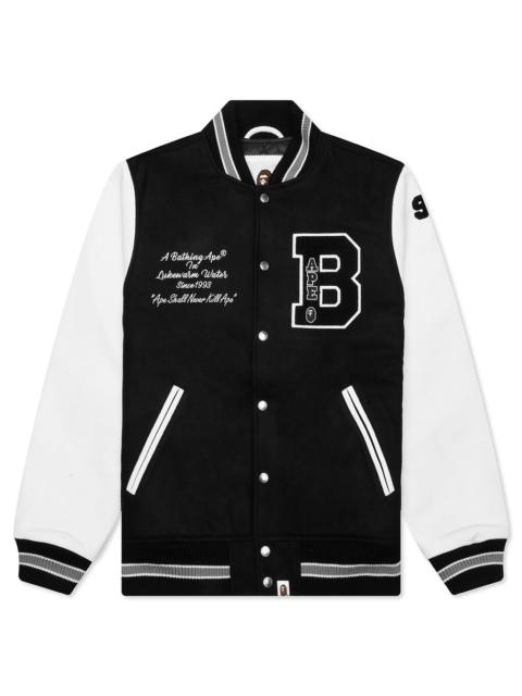 A BATHING APE® EMBROIDERY VARSITY JACKET - BLACK