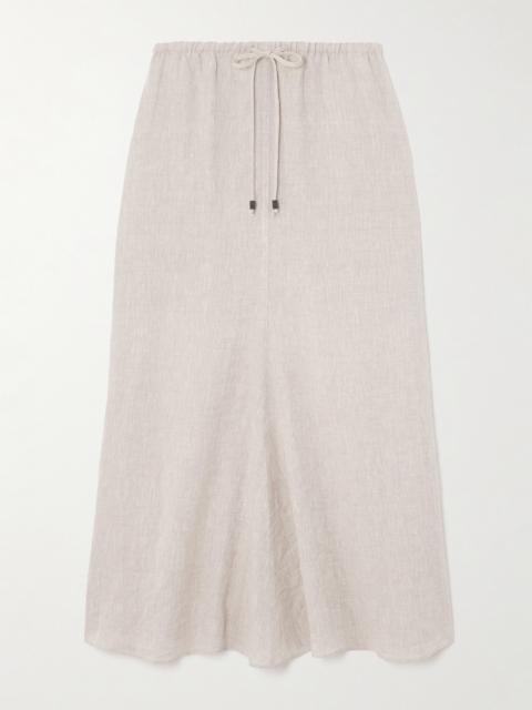 Brunello Cucinelli Bead-embellished Linen Midi Skirt