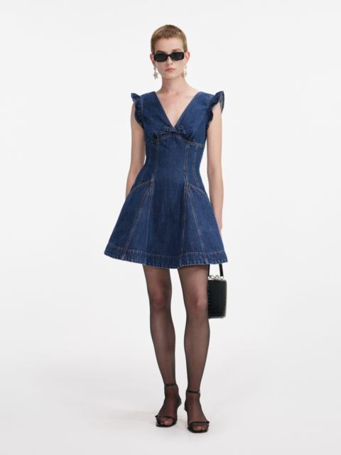 self-portrait Denim Flared Mini Dress