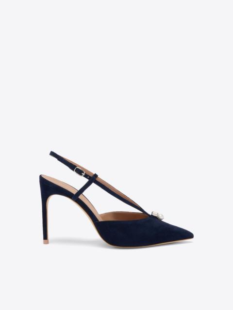 MALONE SOULIERS Moore 90 Navy Suede Slingbacks