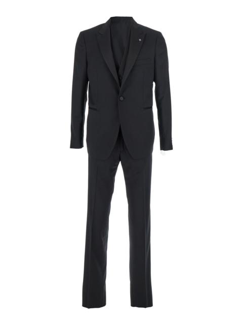 Other Designers TAGLIATORE - Tagliatore Men Black Single-Breasted Suit With Jacket And Vest In Wool Man