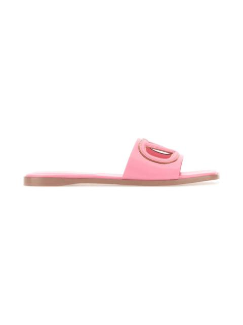 Pink Leather Vlogo Slippers