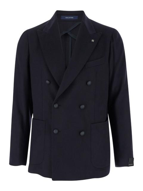 TAGLIATORE - Tagliatore Men 'Montecarlo' Blue Double-Breasted Jacket With Logo Pin In Tech Wool Man