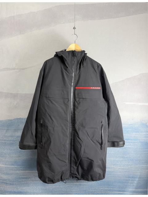 Prada Prada Black Long Hardshell Jacket with Red Logo Lettering