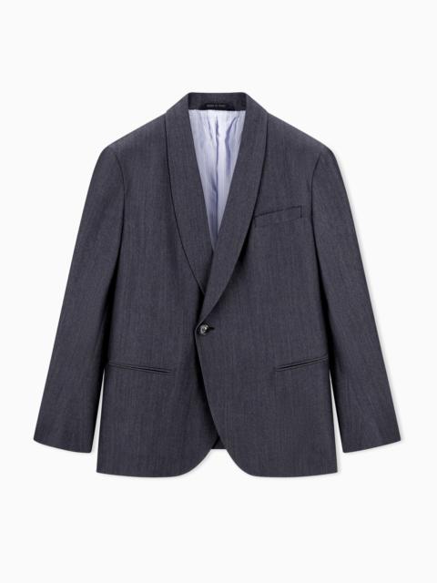 GIORGIO ARMANI SINGLE-BREASTED JACKET IN DENIM-EFFECT VIRGIN WOOL, ABACA AND SILK