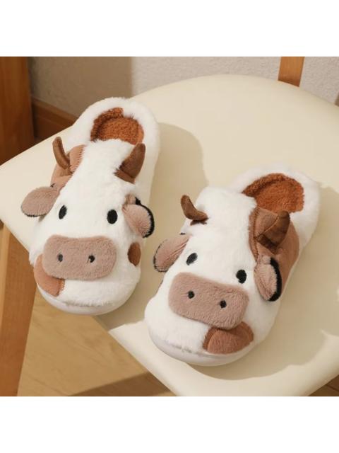 Other Designers Brown Milk Cow Cute Plush Cotton Slippers Women Comfort Non Slip Home Shoes Cartoon Anime