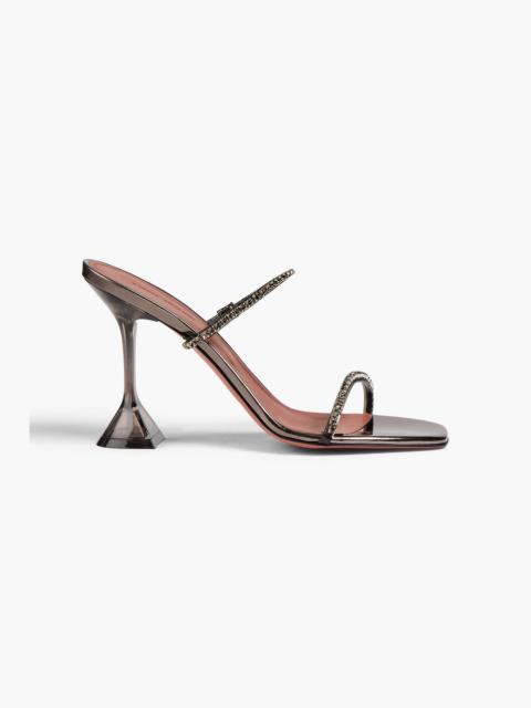 Amina Muaddi Gilda Glass crystal-embellished PVC and mirrored-leather mules