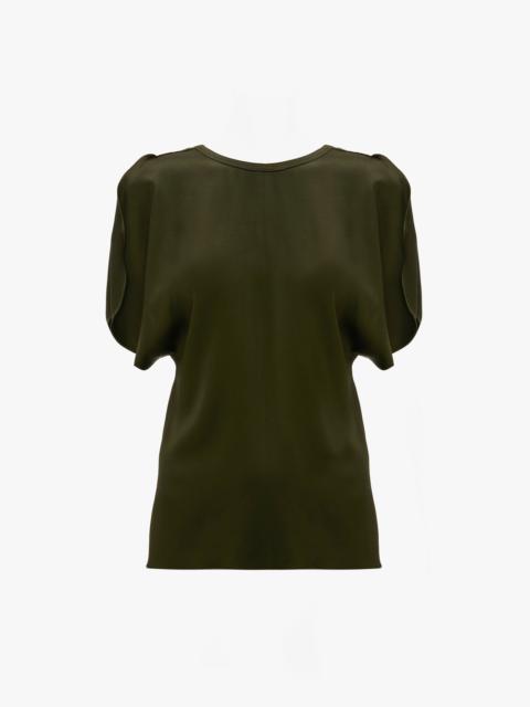 Victoria Beckham Draped Sleeve Top In Dark Olive