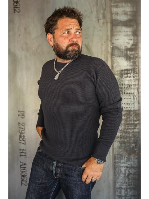 Iron Heart IHTL-1301-NAV 1301 WAFFLE KNIT LONG SLEEVED CREW NECK THERMAL TOP - NAVY
