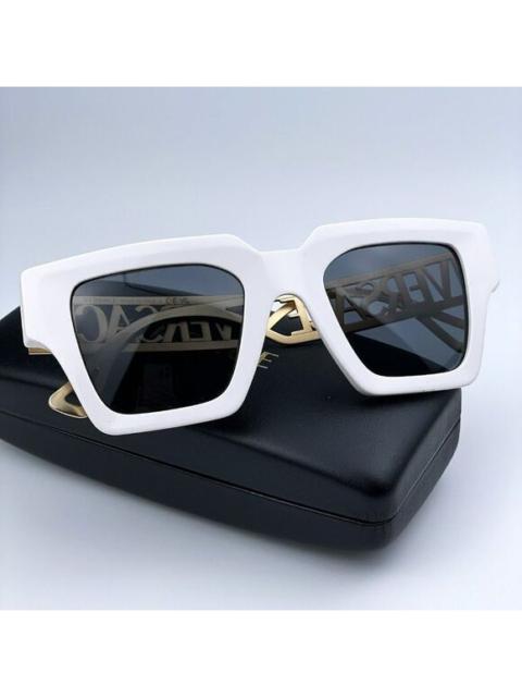 VERSACE NEW Versace VE4431 401/87 White Gold Logo Dark Grey Square Women Sunglasses