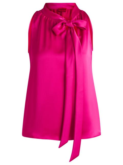 HUGO SLEEVELESS BLOUSE IN SATIN WITH TIE NECK