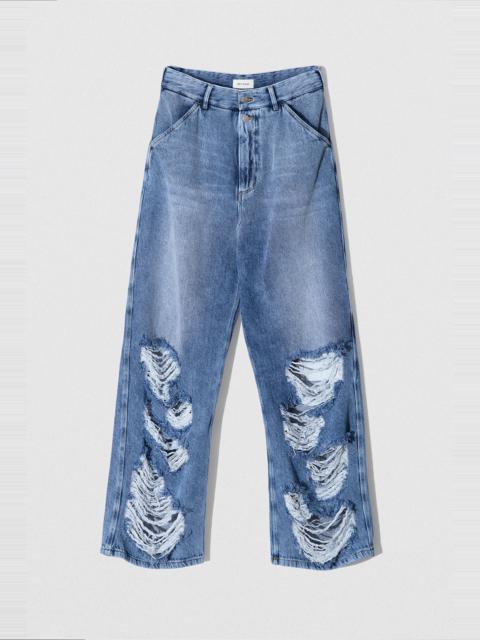 BY FAR D DENIM WIDE TROUSER STONE WASH DISTRESSED COTTON