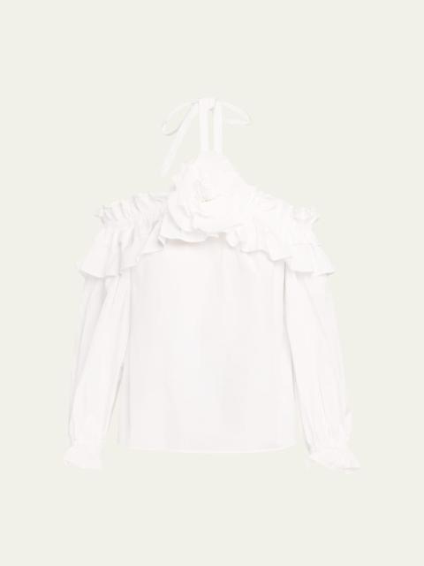 CAROLINA HERRERA Flower Halter Cold-Shoulder Top