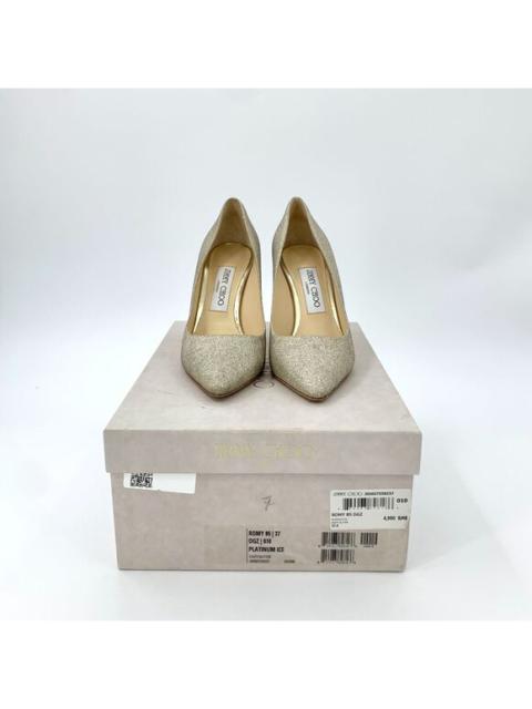 JIMMY CHOO Jimmy Choo Romy 85 Glitter Pointed-Toe Pumps Platinum Ice Size 37 Elegant Womens