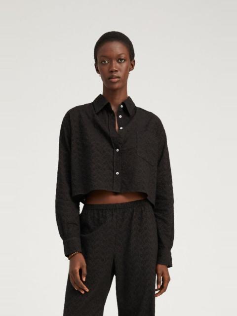 SPRWMN BLACK EYELET CROPPED BUTTON DOWN
