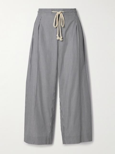MARIA McMANUS Cropped Pleated Striped Organic Cotton Wide-leg Pants