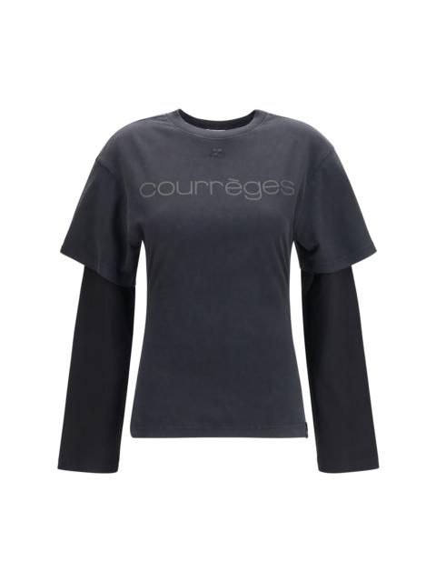 courrèges Courrèges Logo Print Double Sleeves T-shirt Stonewashed Grey/Black