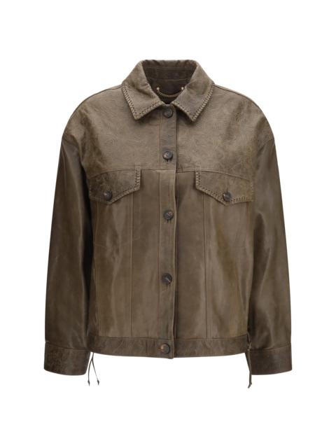 Golden Goose Golden Goose Babete Leather Jacket Mud Green