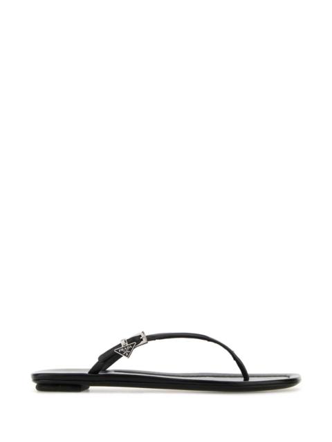 Prada Prada Women Black Leather Thong Slippers | luosophy