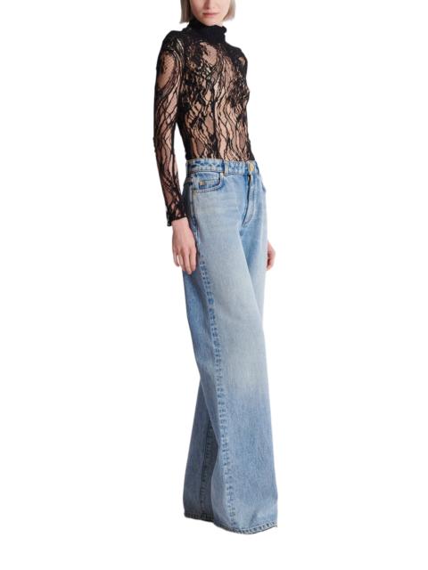 Balmain Balmain Long-sleeved lace body in Black at Nordstrom
