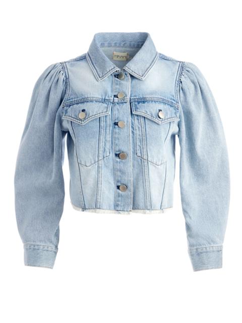 Alice + Olivia LANA PUFF SLEEVE DENIM JACKET WITH RAW HEM