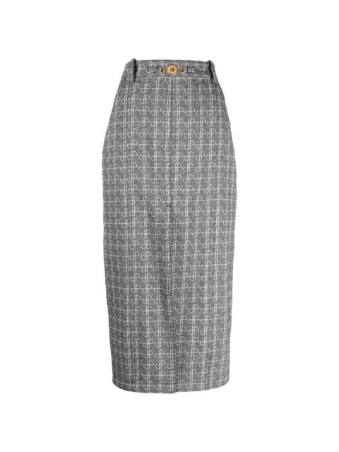 PATOU JP monogram slit midi skirt