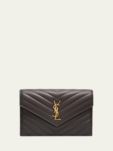 SAINT LAURENT Small YSL Wallet on Chain in Grain Leather