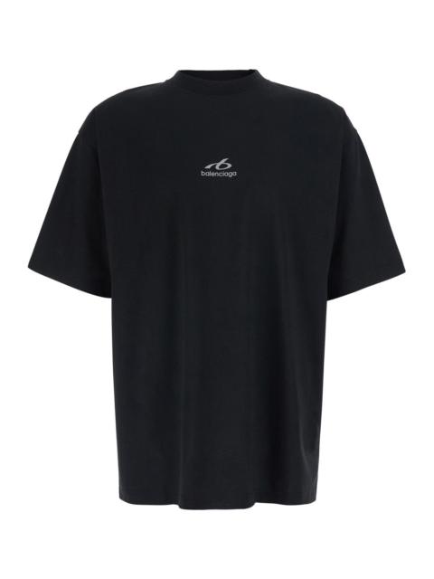 BALENCIAGA Balenciaga Men Black Crew Neck T-Shirt With Logo Lettering On Front And Back In Cotton For Men