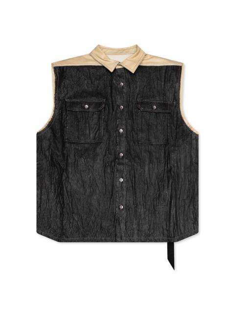Rick Owens DRKSHDW SL TOMMY JUMBO SLEEVELESS DENIM JACKET - PARCHMENT/BLACK