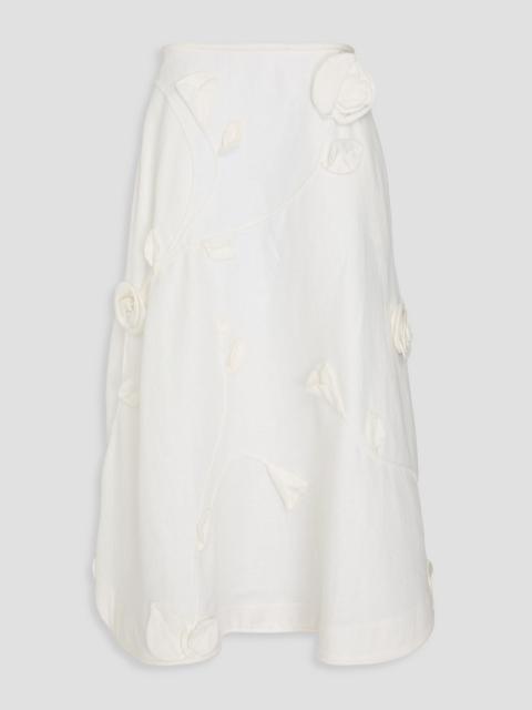 Zimmermann Floral-appliquéd linen midi skirt