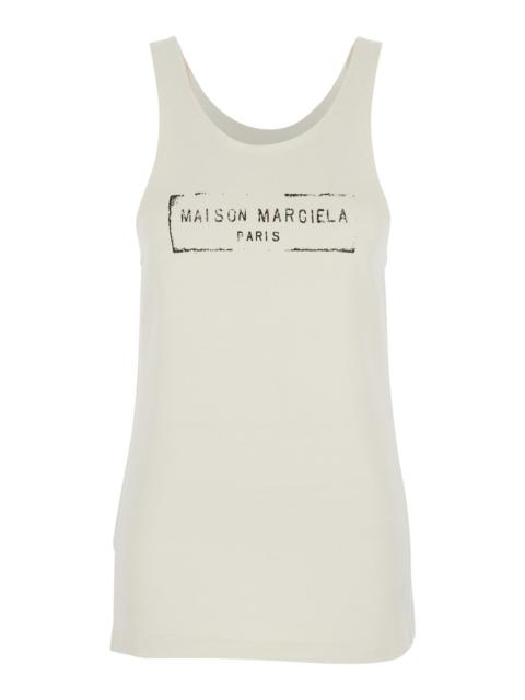 Maison Margiela Maison Margiela Women Beige Top With Wide Neckline And Logo Printed On The Front In Viscose And Cott