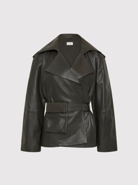 ST. AGNI Cropped Leather Trench - Khaki