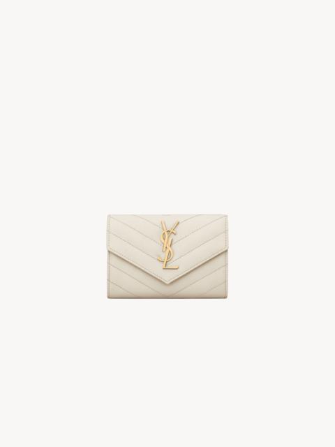 SAINT LAURENT CASSANDRE MATELASSÉ SMALL ENVELOPE WALLET IN GRAIN DE POUDRE LEATHER